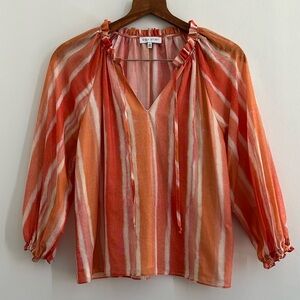 Willa Story Orange Pink Split Neck Blouse